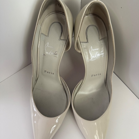 Christian Louboutin Iriza 100 Craie White Grey Patent Leather Heel Pump 39.5 - Picture 5 of 6